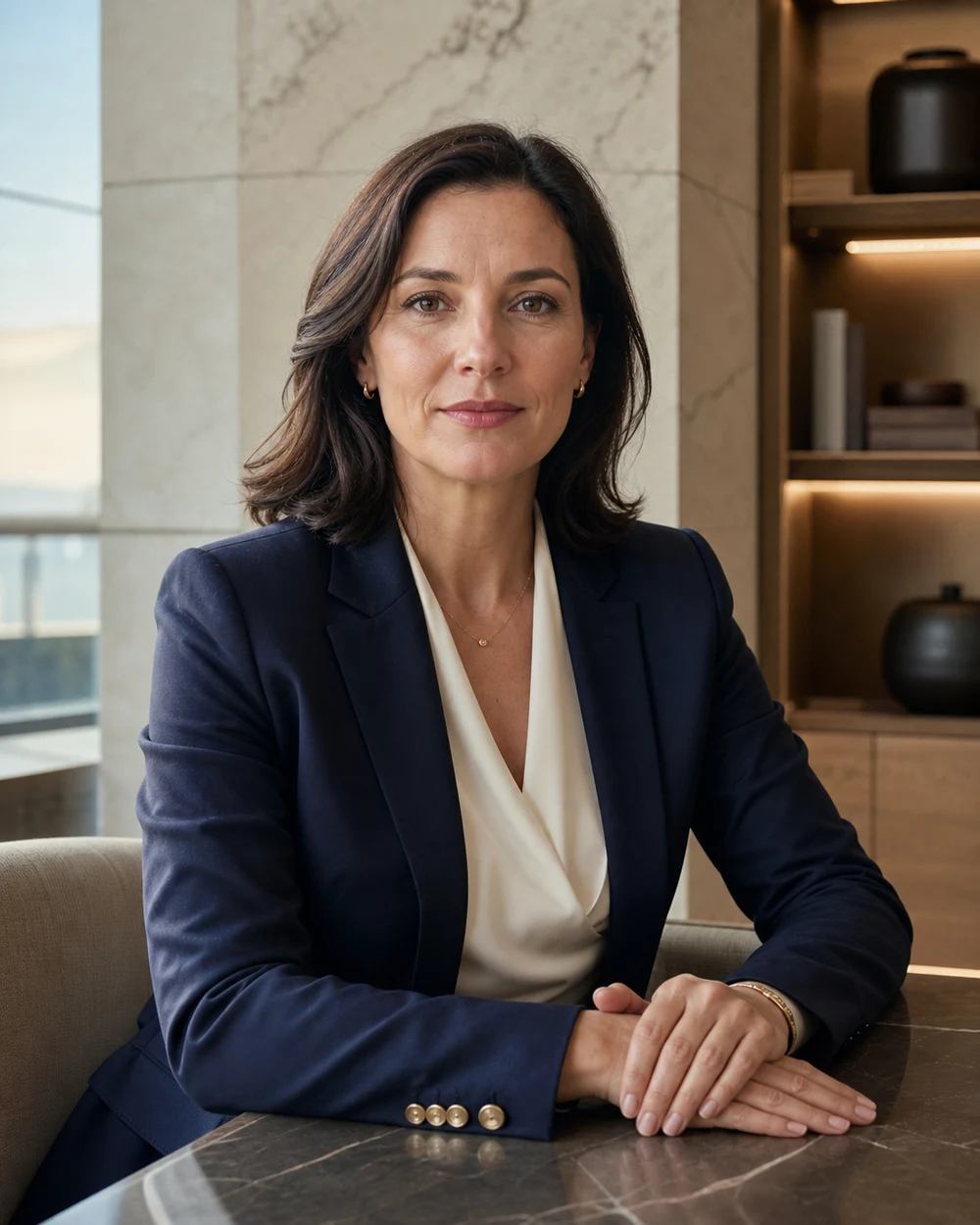 Portrait of Sara Keller in a Geneva advisory office
